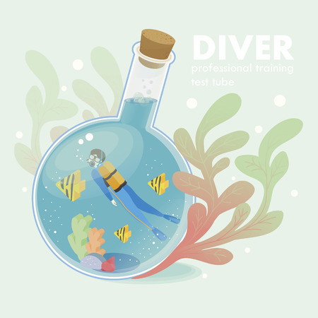 professional diver concept in flat 3d isometric graphicのイラスト素材