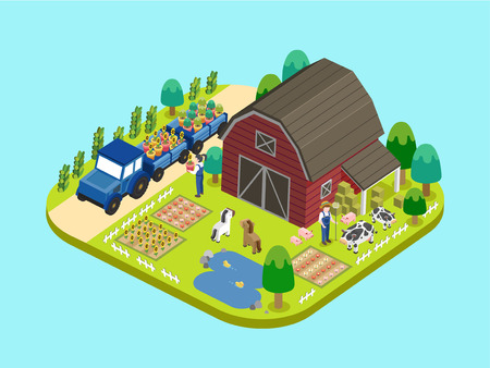 adorable farmland concept in flat 3d isometric graphicのイラスト素材