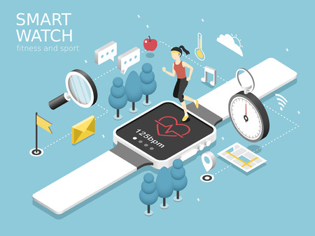 smart watch-fitness and sport concept in flat 3d isometric graphicのイラスト素材