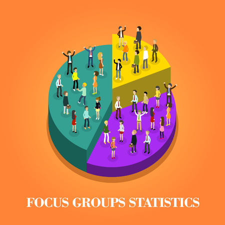 flat 3d isometric design of focus group statisticsのイラスト素材