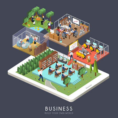 flat 3d isometric design of business conceptのイラスト素材