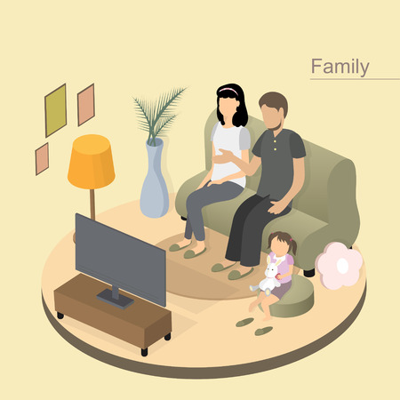 flat 3d isometric design of family conceptのイラスト素材