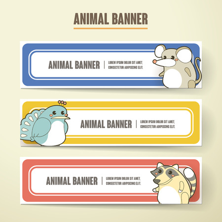 adorable cartoon animal banner collection set isolated on beige backgroundのイラスト素材
