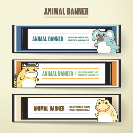 adorable cartoon animal banner collection set isolated on beige backgroundのイラスト素材