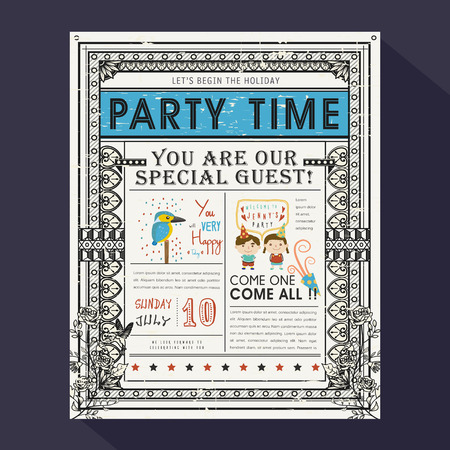 adorable cartoon birthday party invitation template collectionのイラスト素材