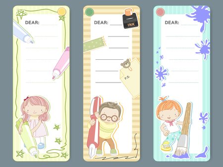 adorable cartoon style memo pad template design setのイラスト素材