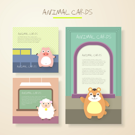 lovely cartoon animal characters cards collections setのイラスト素材