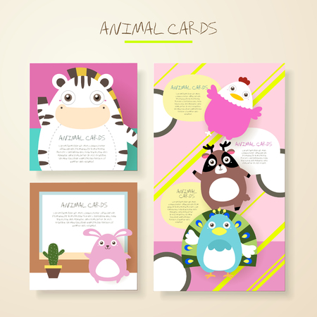 lovely cartoon animal characters cards collections setのイラスト素材