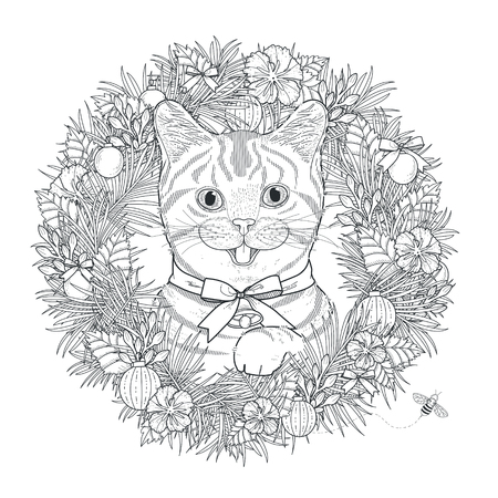 adorable kitty coloring page in exquisite styleのイラスト素材