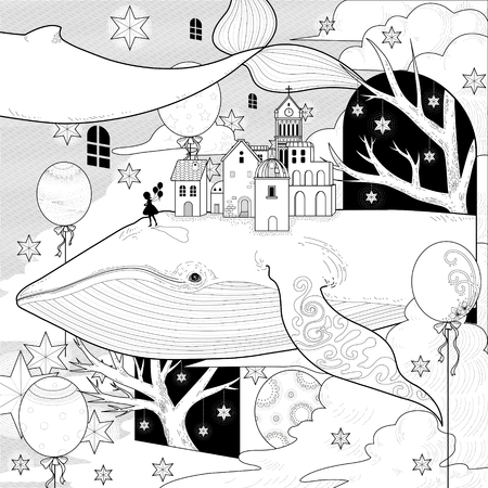 fantastic whale coloring page in exquisite styleのイラスト素材