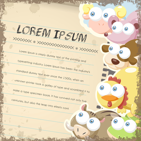 lovable animals elements isolated on letter paperのイラスト素材