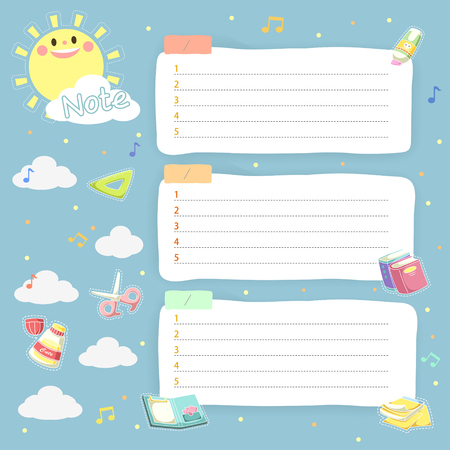 lovely plan schedule memos set for childrenのイラスト素材