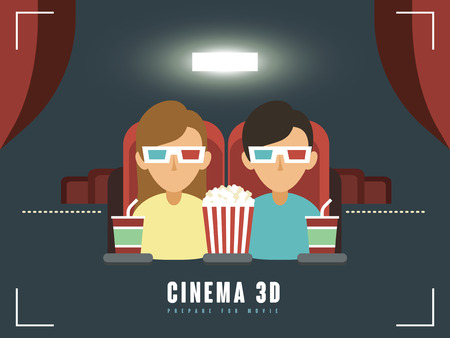 3d cinema concept in flat design styleのイラスト素材