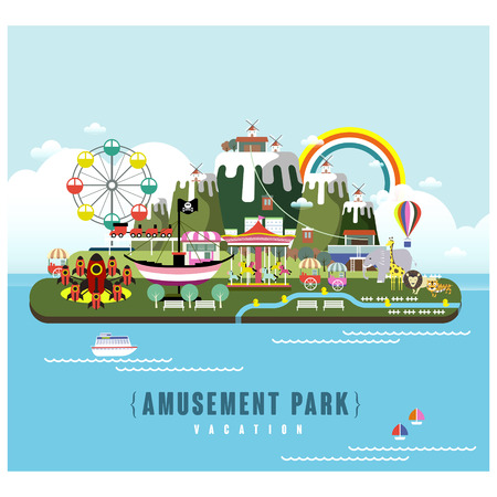 amusement park scenery in flat design styleのイラスト素材