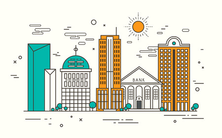 modern street scenery in flat design styleのイラスト素材