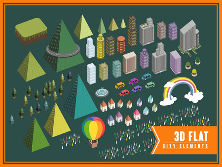 adotable city elements in 3d flat designのイラスト素材