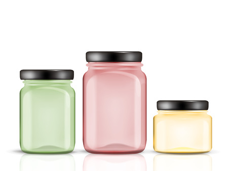 colorful glass jars set isolated on white backgroundのイラスト素材