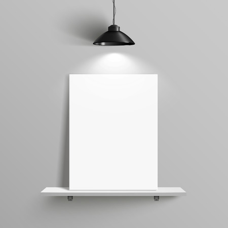 elegant blank canvas with illumination placed on shelf over grey wallのイラスト素材