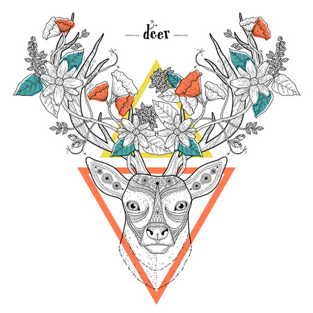 elegant deer head coloring page in exquisite styleのイラスト素材