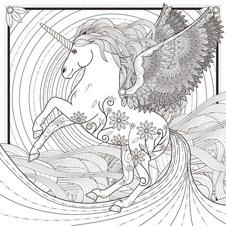 fantastic unicorn coloring page in exquisite styleのイラスト素材