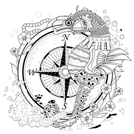 lovely seahorse coloring page in exquisite styleのイラスト素材