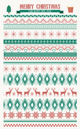 Merry Christmas  traditional pattern design in red and greenのイラスト素材