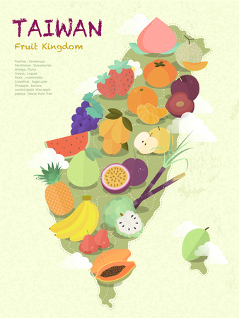 adorable Taiwan fruit kingdom map in flat designのイラスト素材