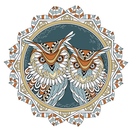 lovely owl couple coloring page in exquisite styleのイラスト素材