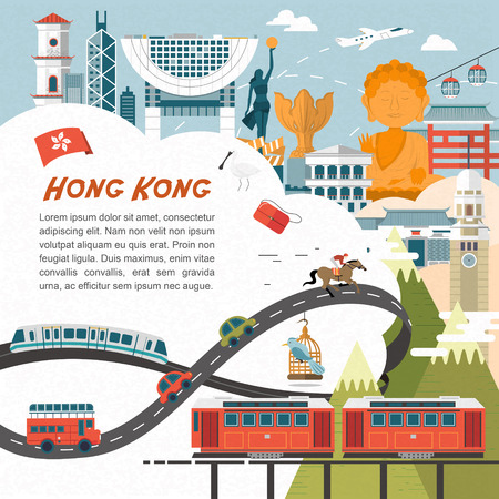 attractive Hong Kong travel concept poster in flat designのイラスト素材