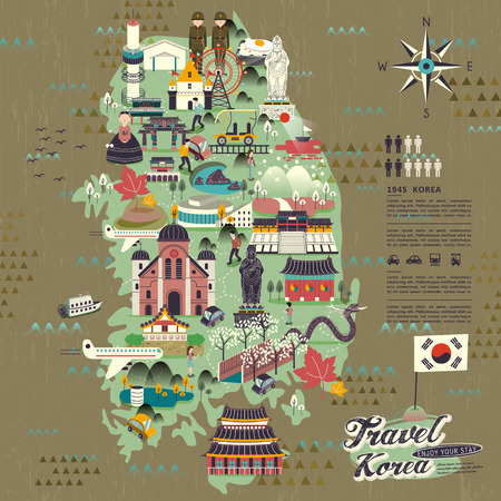 wonderful South Korea travel map with attractions designのイラスト素材