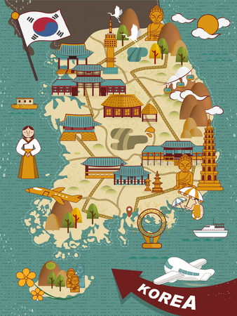 lovely South Korea travel map design in flat styleのイラスト素材