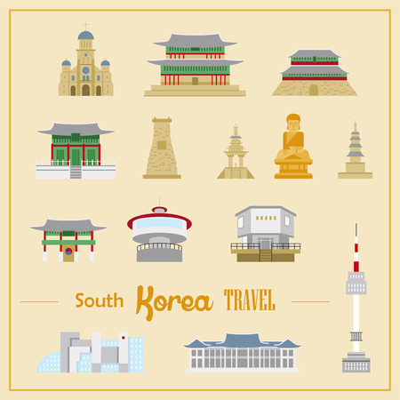 lovely South Korea architecture design collection in flat styleのイラスト素材