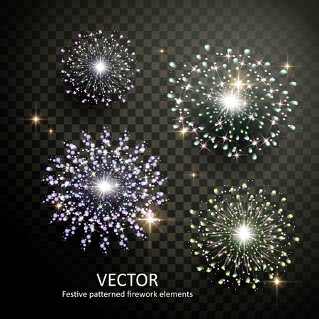 sumptuous colorful fireworks collection on transparent backgroundのイラスト素材