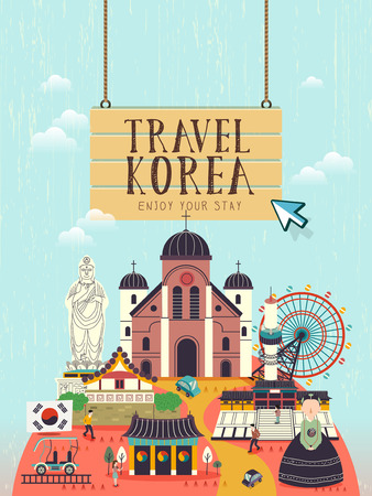 creative South Korea travel concept poster in flat styleのイラスト素材