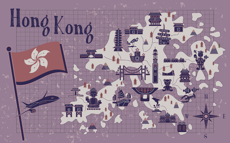 retro Hong Kong travel map on notepaper