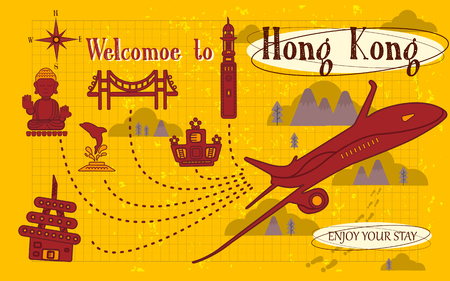 lovely Hong Kong travel concept design in flat styleのイラスト素材