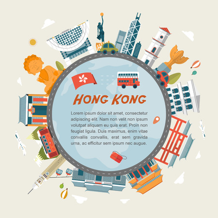 lovely Hong Kong travel concept design in flat designのイラスト素材