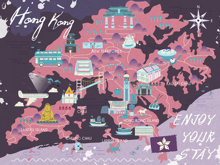 adorable Hong Kong travel map in flat designのイラスト素材