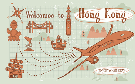 lovely Hong Kong travel concept design in flat styleのイラスト素材