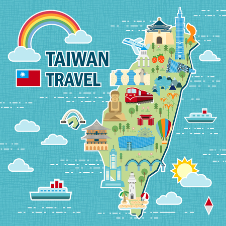 lovely Taiwan travel map design in flat styleのイラスト素材