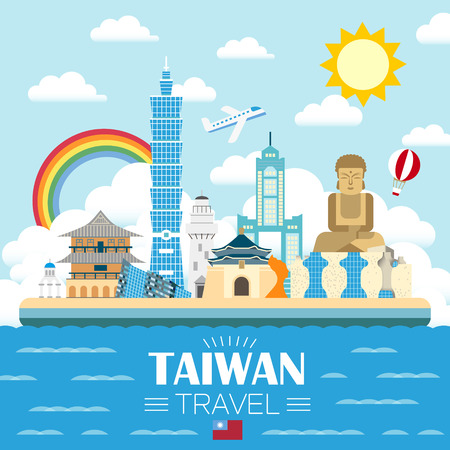 lovely Taiwan travel poster design in flat styleのイラスト素材