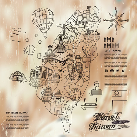 lovely Taiwan travel poster design in line styleのイラスト素材
