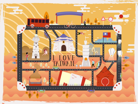 creative Taiwan travel elements toy kit designのイラスト素材