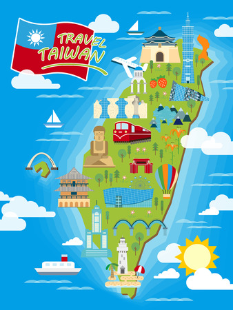 lovely Taiwan travel map design in flat styleのイラスト素材