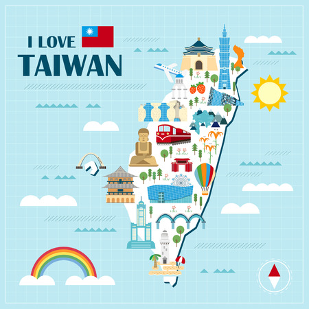 lovely Taiwan travel map design in flat styleのイラスト素材