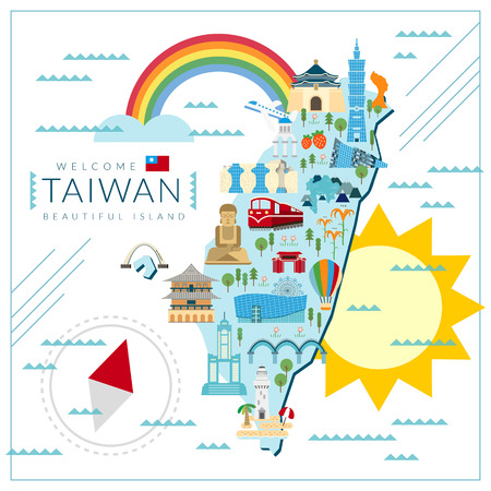 lovely Taiwan travel map design in flat styleのイラスト素材