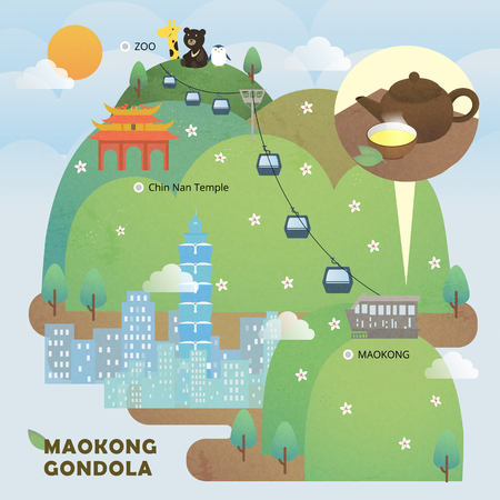 adorable Taiwan Maokong scenery in flat styleのイラスト素材