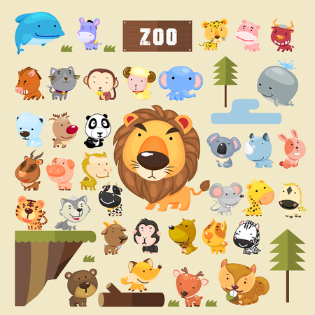 adorable animals collection set in cartoon styleのイラスト素材