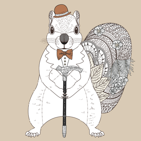 adorable squirrel coloring page in exquisite lineのイラスト素材