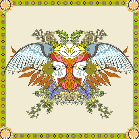 fantastic beetles coloring page with floral elements in exquisite lineのイラスト素材